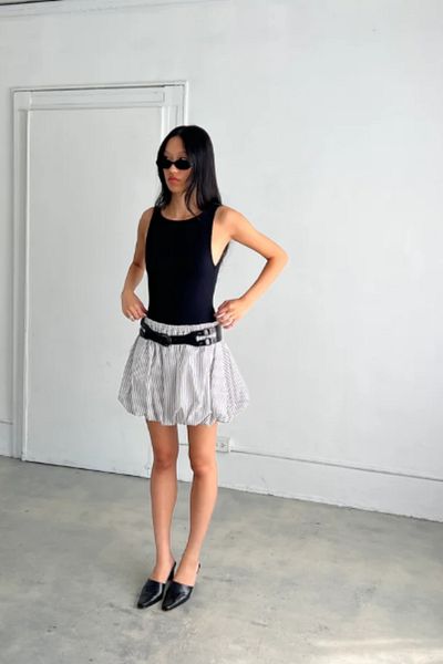 The Champ Clothing Fusta cu design mini cu tăietură cu balon, gri