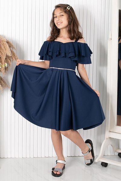 Modaviki Sleeve Detailed Evening Dress Navy Blue Mdv326