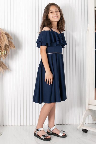 Modaviki Sleeve Detailed Evening Dress Navy Blue Mdv326