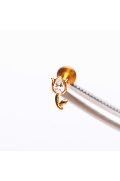 Rupen Kraft 316 L Surgical Steel Tulip Model Zircon Stone Lip Helix Tragus Cartilage Piercing