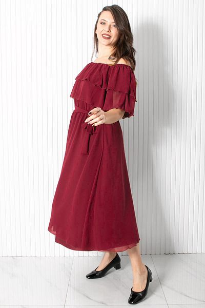 Fahima Karmen Collar Chiffon Evening Dress Plum FHM918