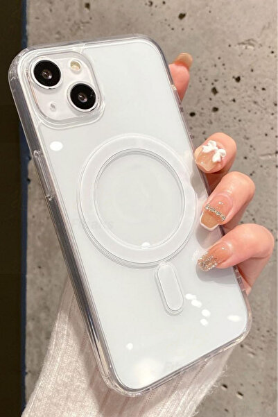 Fibaks Iphone 14 Uyumlu Kılıf Magsafe Wireless Kablosuz Şarj Destekli Sert Şeffaf Darbe Emici Kap