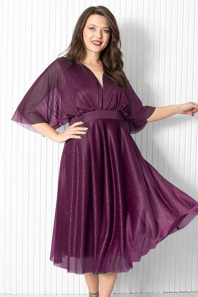Fahima Glittery Tulle Evening Dress Plum FHM902