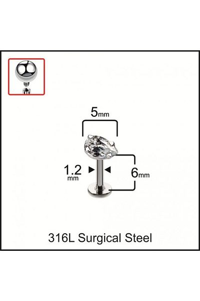 Rupen Kraft 316 L Surgical Steel Baguette Stone Lip Helix Tragus Cartilage Piercing