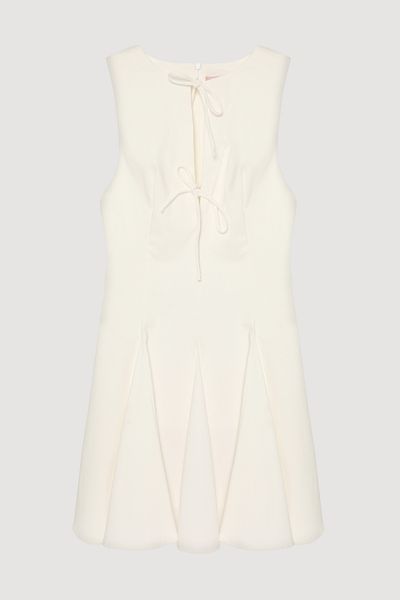 Quzu Bow Tie Flounced Mini Dress Ecru