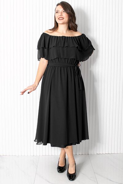 Fahima Karmen Collar Chiffon Evening Dress Black FHM918