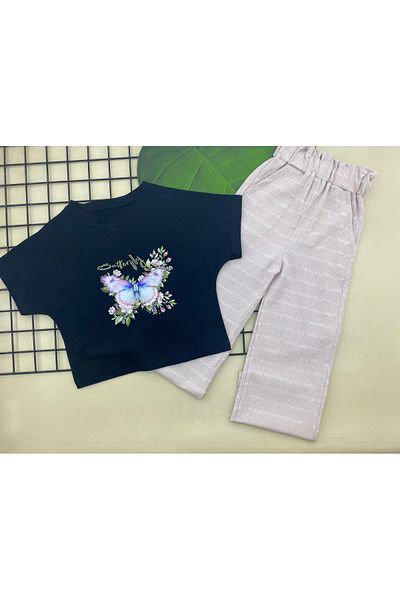 ÖRZİKİDS Summer Short-Sleeved Combed Cotton Pocket Pants Double Suit