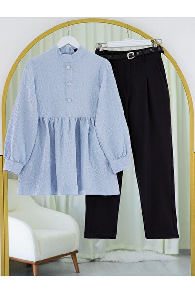 Modamorfo Τοποθετημένο φερμουάρ στο πίσω μέρος με λεπτομέρεια με πέτρινο κουμπί στο μπροστινό μέρος - Baby Blue