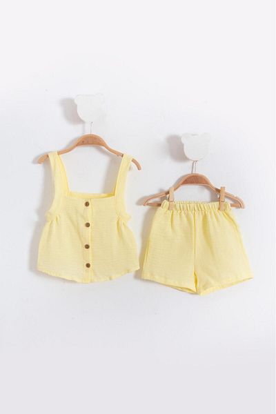 Bubito Suspender Muslin Baby Girl Summer Shorts Set of 2-Yellow
