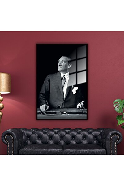 GAAGART Metal Çerçeveli Temperli Cam Ofis Tablosu Yukarı Bakan Atatürk