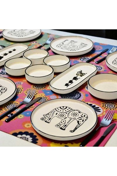 Noah Exclusive Elephant Patterned 14 Piece Luxury Breakfast Set for 6 People Breakfast Presentation Set
