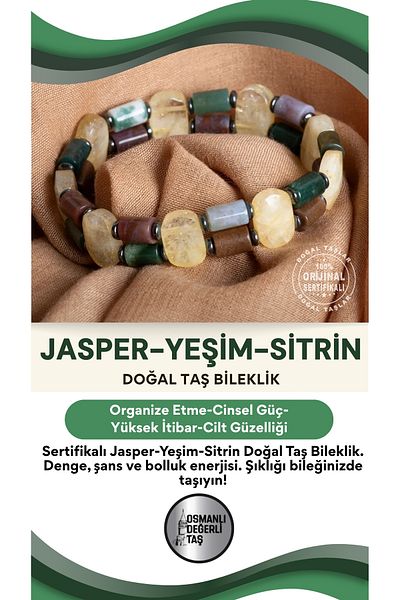 OSMANLI DEĞERLİ TAŞ Certified Jasper - Jade - Citrine Natural Stone Bracelet