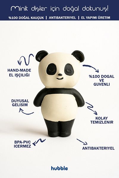 Hubble Baby Teether and Toy - Panda Shaped Teether (100% Natural Rubber)