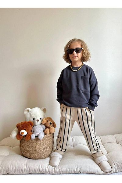 MİO Boy's 3 Thread Striped Double Suit Anthracite