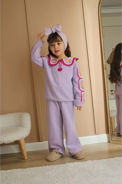 MİO Girl's Raised Collar Detailed Lilac Set