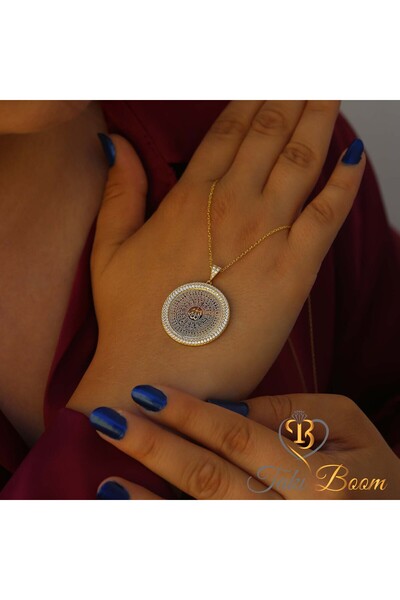 Genel Markalar Beyaz Taşlı Allah`ın 99 Ismi Esmaül Hüsna 925 Ayar Gümüş Dualı Kolye