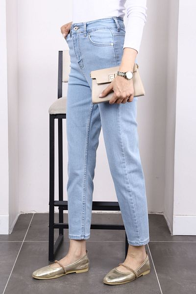 İmajButik Pantaloni Mom Jeans cu talie înaltă Ice Blue