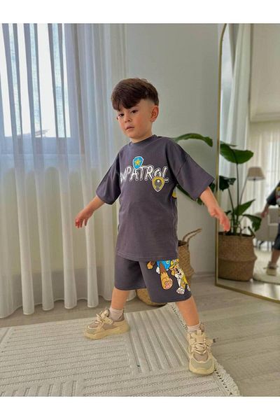 MİO Boy's Cotton Paw Oil T-Shirt and Shorts Set Black