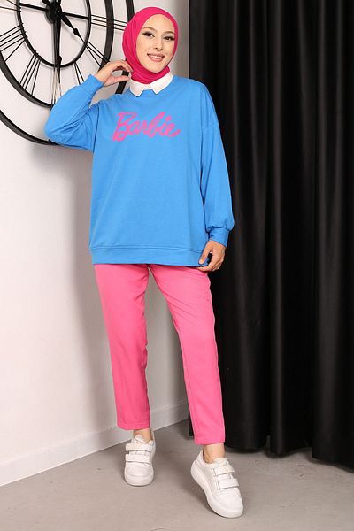İmajButik Μπλούζα με στάμπα Barbie Saks Μπλε με δύο κλωστές