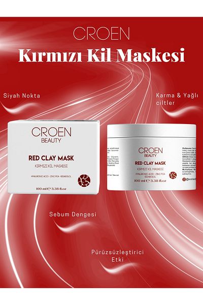 Croen Beauty Red Clay Mask |   Pore Tightening |   Anti-Blackhead and Oil, 100 ml