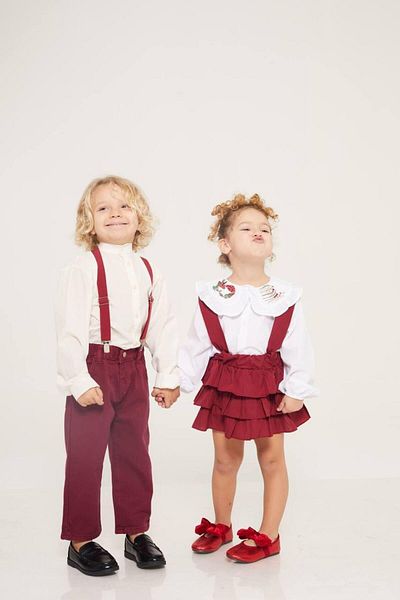 MİO Boy's Gabardine Suspender Suit Claret Red