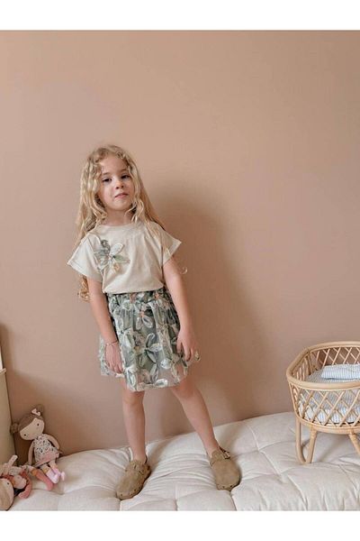 MİO Girl's Floral Skirt Blouse Set Beige