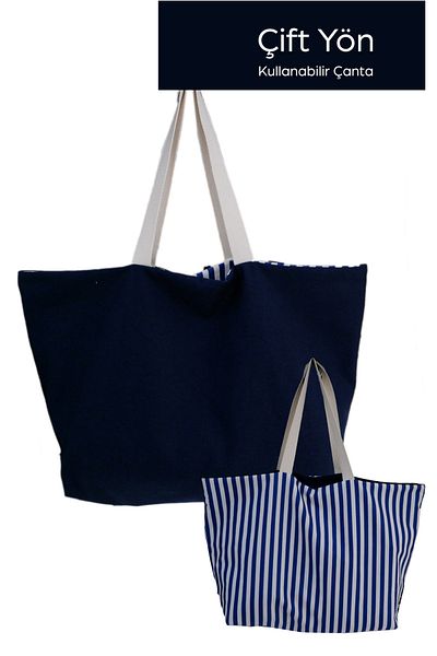 Vedsey Navy Blue Large 60 X 40 X 10 Canvas Multi-Purpose Beach Bag That Can Be Used in Both Directions