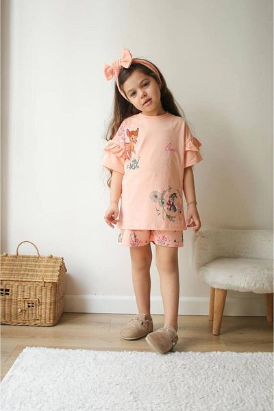 MİO Girls Oversize T-Shirt and Shorts Set 2-Piece Set, Cotton and Comfortable Multi-Colored