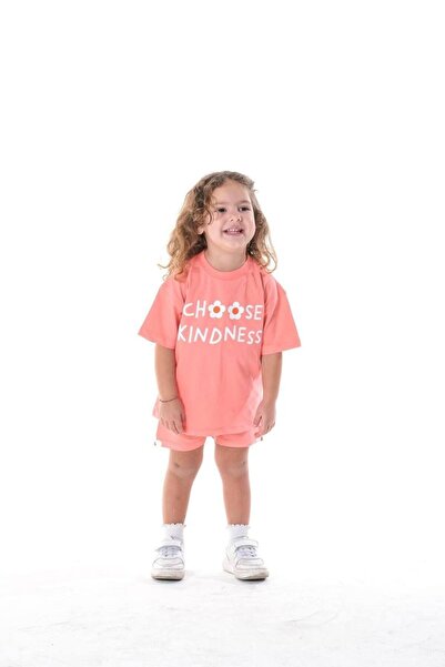 MİO Girl's Cotton Crew Neck Floral Suit Pink