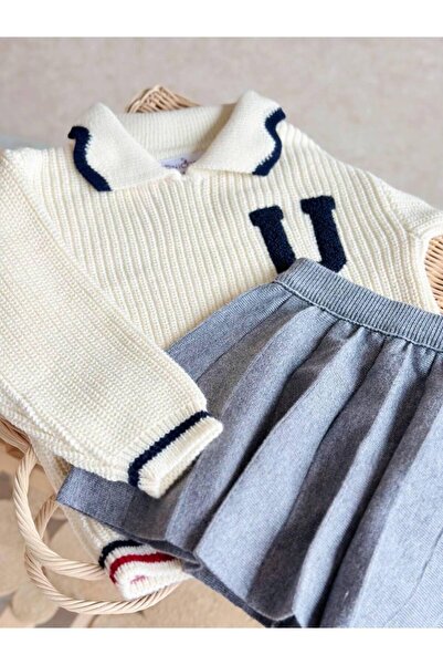 MİO Girl's Knitwear Skirt Suit Gray