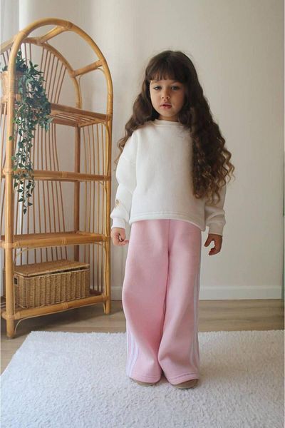 MİO Girl's Sleeve Detailed 3 Thread Raised Suit Pink