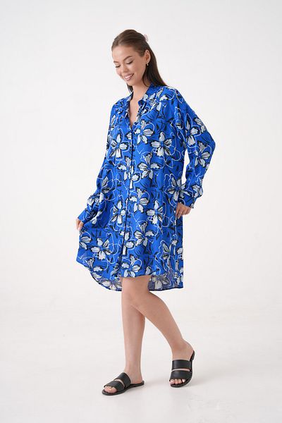 MAMAYAGA Women's Shirt Collar Plus Size Patterned Tunic Oversize Long Sleeve Shirt Dress