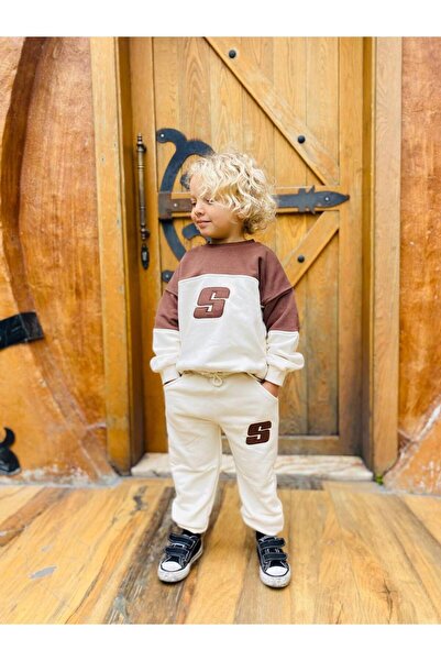 MİO Unisex 3 Thread S Slogan Beige Coffee Set