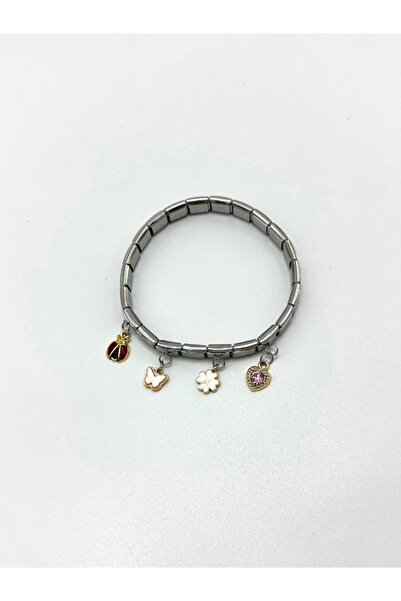 Lav Aksesuar سوار ساحر إيطالي - 4 أشكال من الحجر الوردي على شكل قلب وفراشة ون...