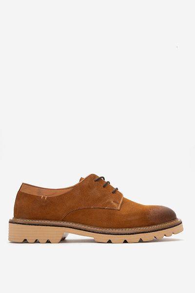 Dericlub Ανδρικά κλασικά παπούτσια με κορδόνια Real Nubuck Leather Cr 2628 Suede Tan