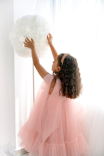 DUCA Shoulder Bow, Strap, Floral, Tulle Dress