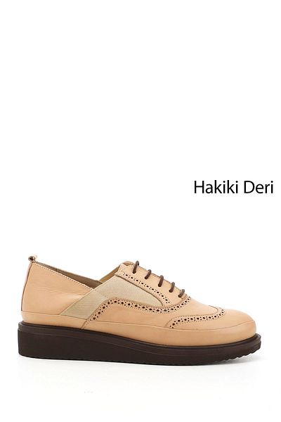 GÖNDERİ(R) Women's Leather Laced Wedge Sole Genuine Leather Shoes