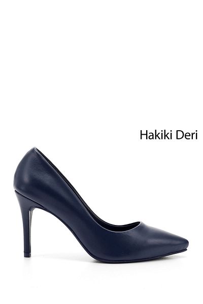 GÖNDERİ(R) Women / Girls Navy Blue Pointed Toe Thin Heeled Genuine Leather Stiletto