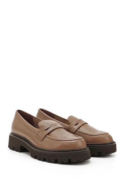 GÖNDERİ(R) Women / Girls Mink Antique Thick Heeled Genuine Leather Loafer Shoes