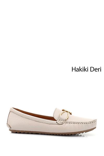 GÖNDERİ(R) Women / Girls Beige Buckle Rok Genuine Leather Comfort Loafer