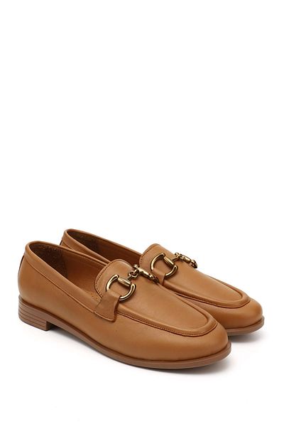 GÖNDERİ(R) Women / Girls Tan Antique Buckle Genuine Leather Loafer Shoes