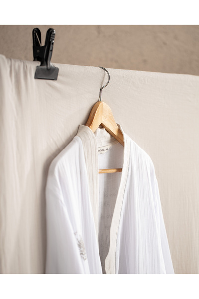 Madame Coco Cherina Women's Muslin Bathrobe - 100% Cotton, White/beige