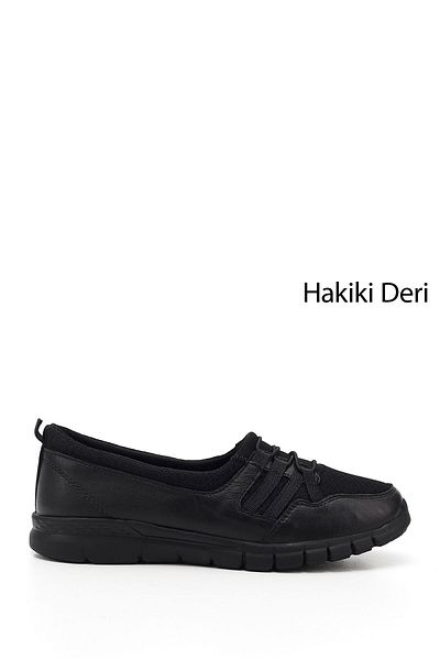 GÖNDERİ(R) Women / Girls Black Wedge Sole Genuine Leather Comfort Shoes