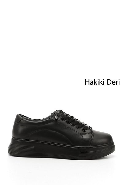 GÖNDERİ(R) Women / Girls Charcoal Rubber Laced Comfort Genuine Leather Sneaker