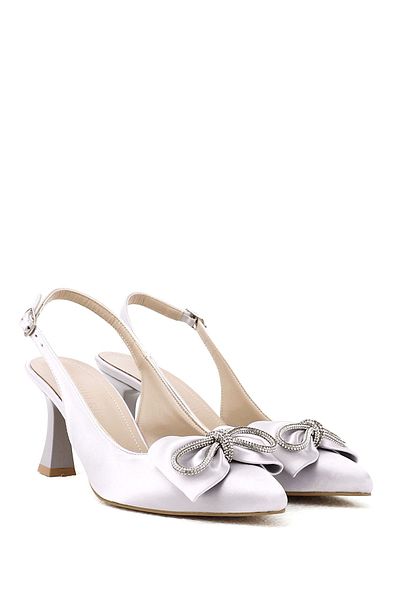 GÖNDERİ(R) Women / Girls Gray Satin Pointed Toe Goblet Heel Slingback Shoes