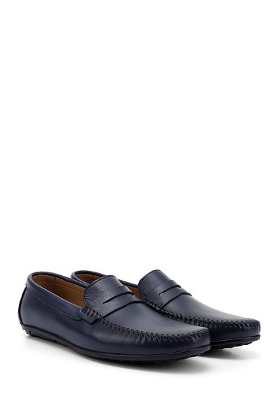GÖNDERİ(R) Ανδρικά παπούτσια Casual Loafer με στρογγυλά δάχτυλα Navy Blue Antique Gön από γνήσιο δέρμα 01004