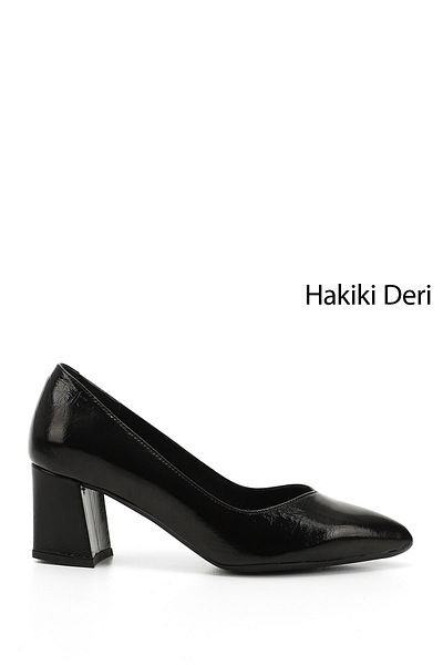 GÖNDERİ(R) Women/Girls Black Patent Leather Pointed Toe Medium Thick Heeled Genuine Leather Shoes