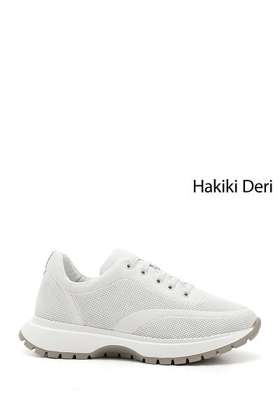 GÖNDERİ(R) Tenis din piele naturală cu șireturi din cauciuc alb pentru femei/fete