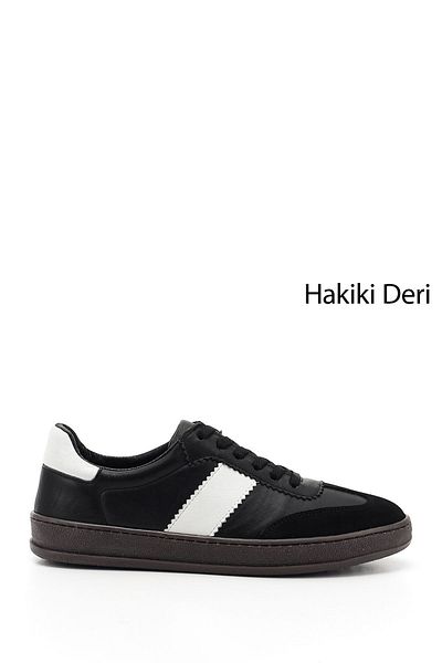 GÖNDERİ(R) Women/Girls Black to White Lace-Up Genuine Leather Sneaker