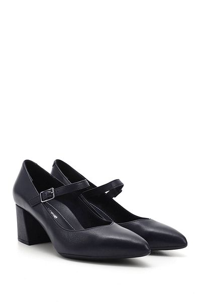 GÖNDERİ(R) Women / Girls Navy Blue Antique Pointed Toe Heeled Mary Jane Genuine Leather Shoes
